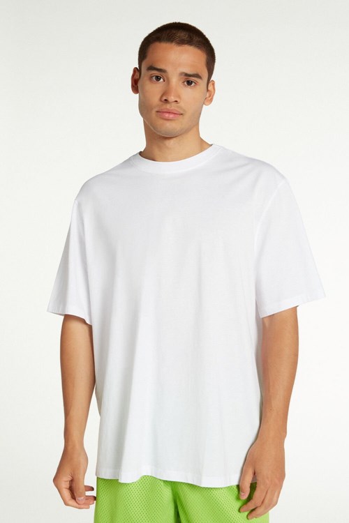 White White 001 Tezenis Oversized Cotton T-Shirt | 230984-KNR