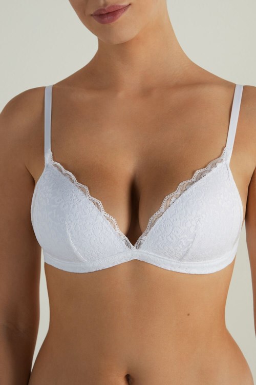 White White 001 Tezenis Positano Lace Padded Triangle Bra | 284139-SDL