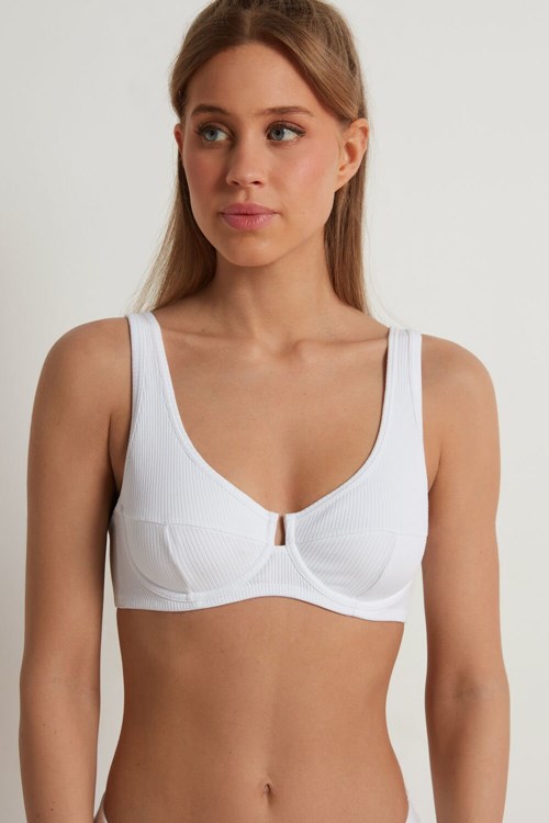 White White 001 Tezenis Spring Rib Paris Cotton Balconette Bra | 562013-MSJ