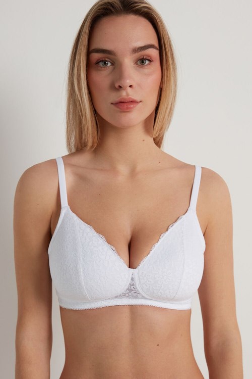 White White 001 Tezenis Warsaw Lightly Padded Lace Triangle Bra | 647281-GCZ