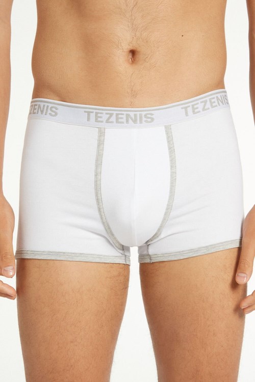 White White/Light Gray Heather 6001 Tezenis Cotton Logo Boxer Briefs with Contrasting Edging | 249831-SCO