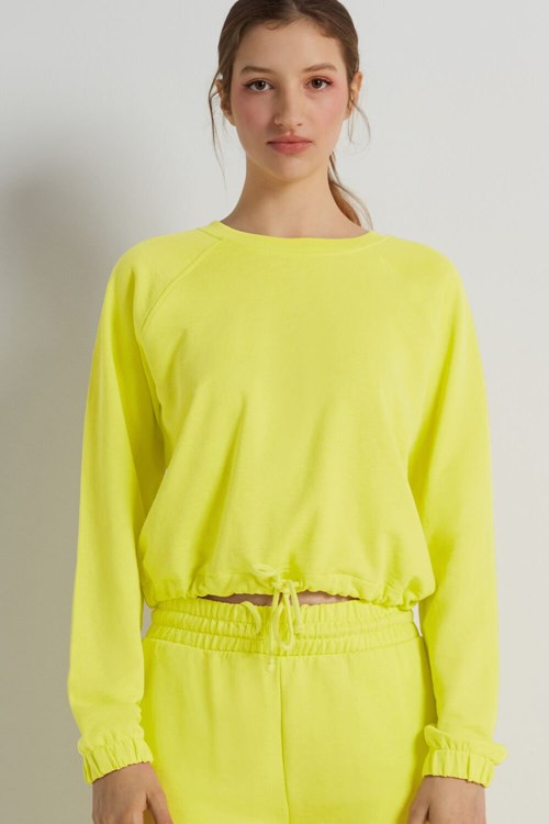 Yellow Bright Lemon Yellow 270v Tezenis Cropped Long-Sleeve Sweatshirt with Drawstring | 248170-GVZ