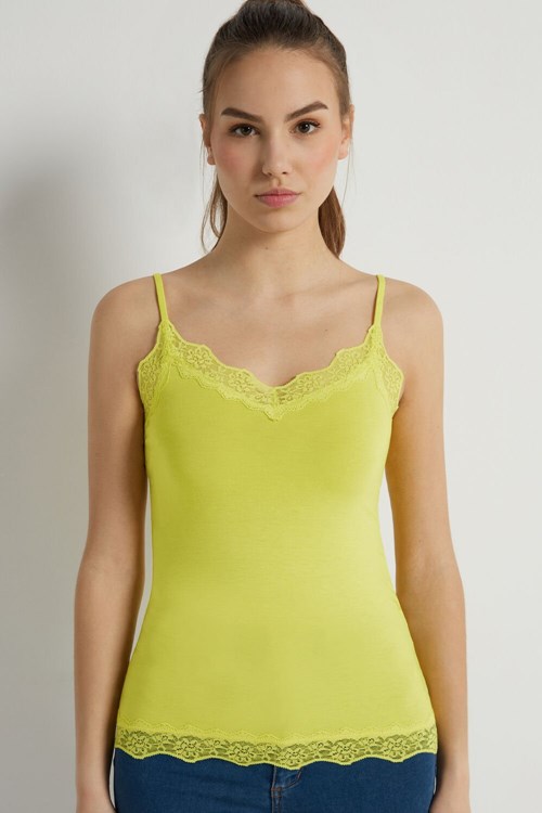 Yellow Bright Lemon Yellow 270v Tezenis Lace Insert Tank Top | 830462-WBQ