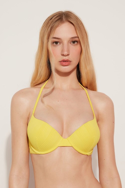 Yellow Lemon Yellow 537v Tezenis Padded Recycled Ribbed Push-Up Bikini Top | 607945-EIF