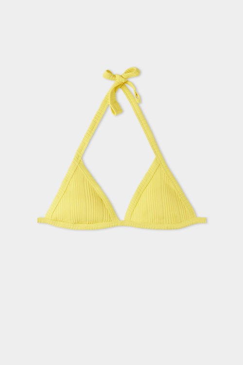 Yellow Lemon Yellow 537v Tezenis Removable Cup Recycled Ribbed Triangle Bikini Top | 140798-MUJ