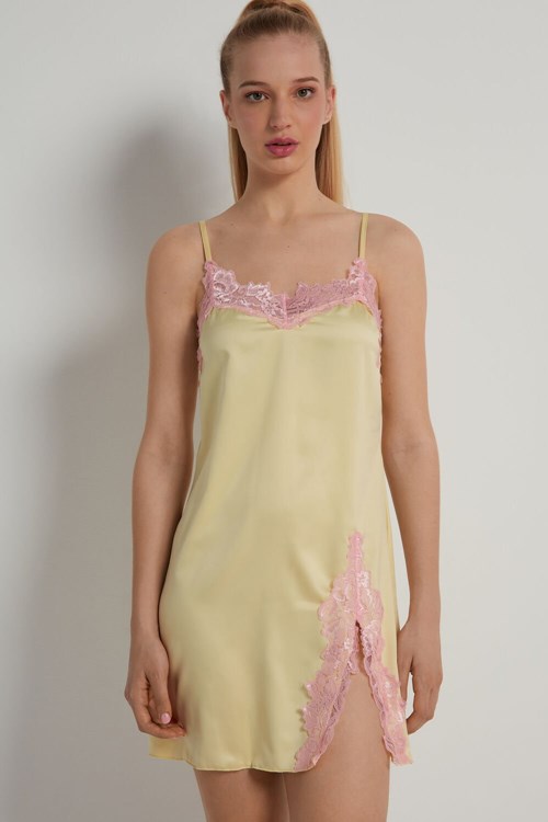 Yellow Vanilla Yellow/Baby Pink 269v Tezenis Delicate Satin Slip with Slit | 172805-FKY