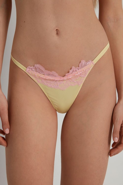 Yellow Vanilla Yellow/Baby Pink 269v Tezenis Delicate Satin String Thong | 230961-MQU