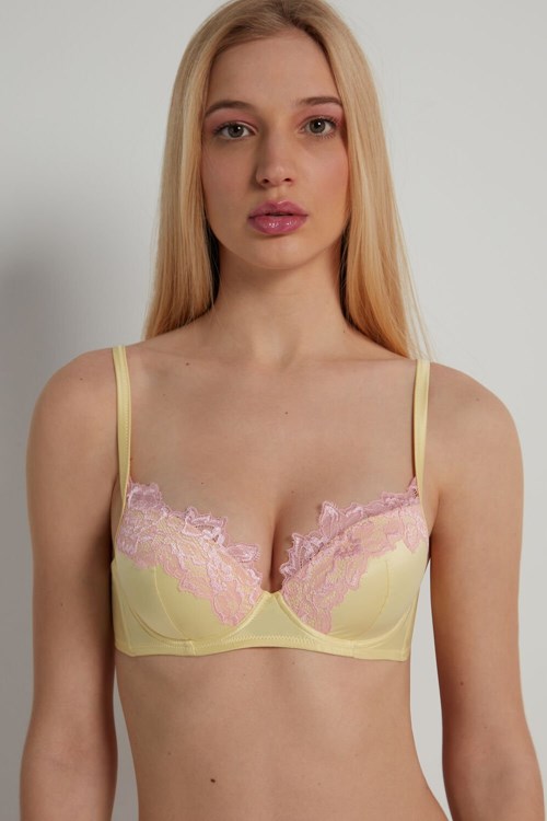 Yellow Vanilla Yellow/Baby Pink 269v Tezenis Delicate Satin Wien Lightly Padded Balconette Bra | 283945-PXE