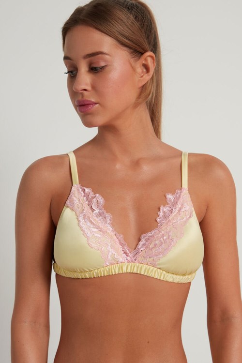 Yellow Vanilla Yellow/Baby Pink 269v Tezenis Delicate Satin Triangle Bra | 518032-KMB