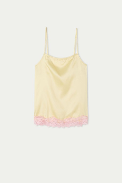 Yellow Vanilla Yellow/Baby Pink 269v Tezenis Delicate Satin Cropped Tank Top | 789561-BMS